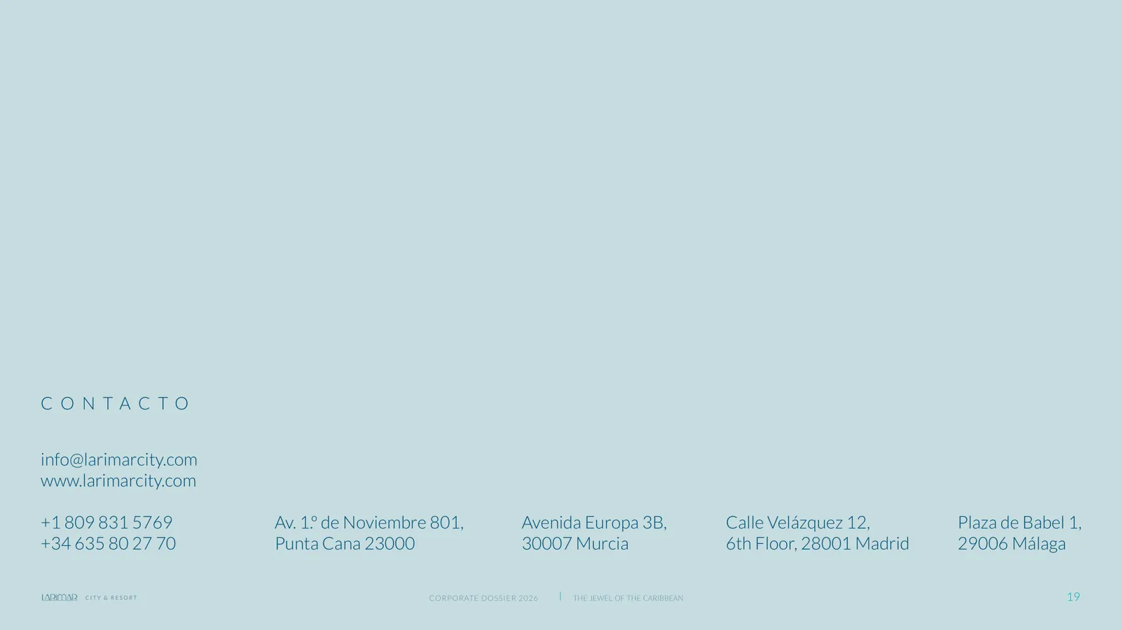 Larimar City Corporate Dossier 2026, slide 19 of 20