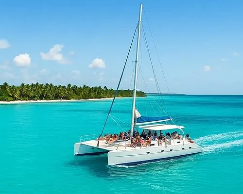 Catamaran sailing the turquoise waters of Saona Island