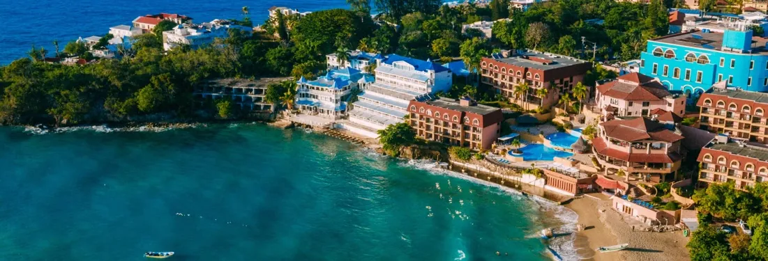 Sosúa bay with its turquoise waters and coastal buildings
