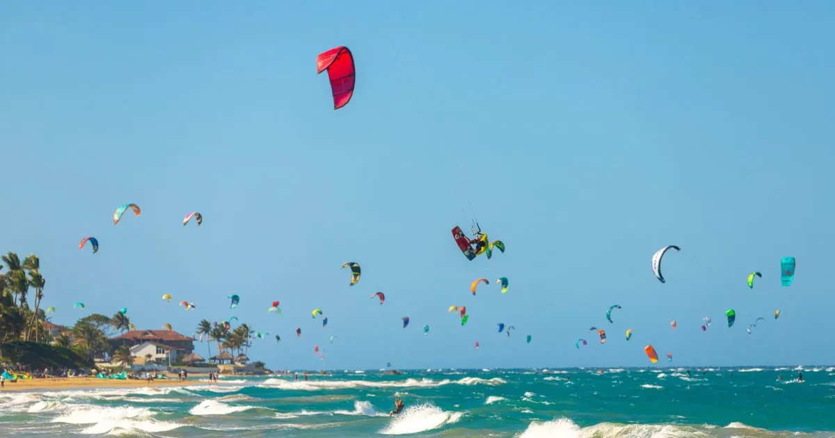 Kitesurfing kites over the sea at Cabarete