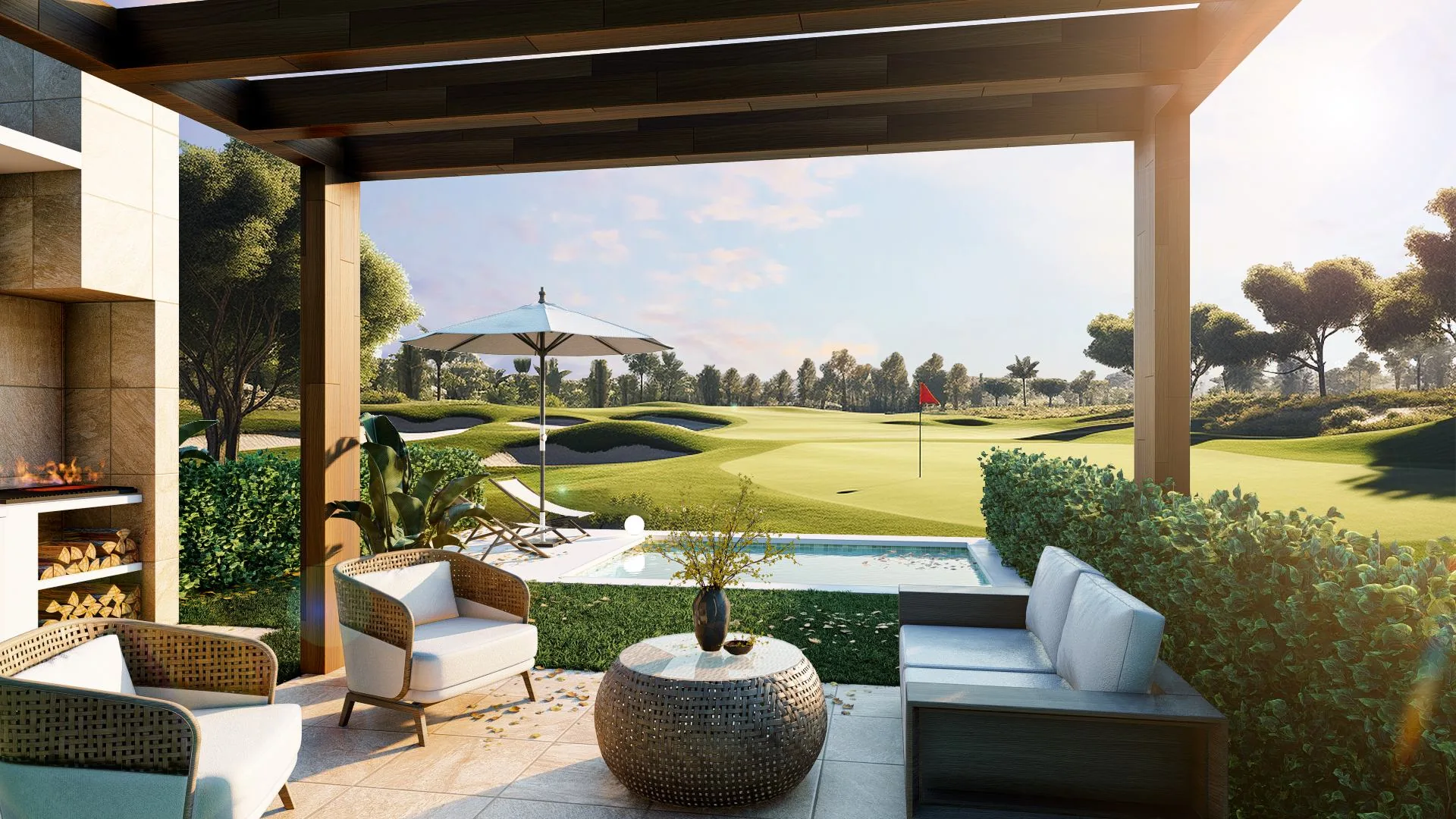 Terraza de un townhouse con vistas al campo de golf de 18 hoyos