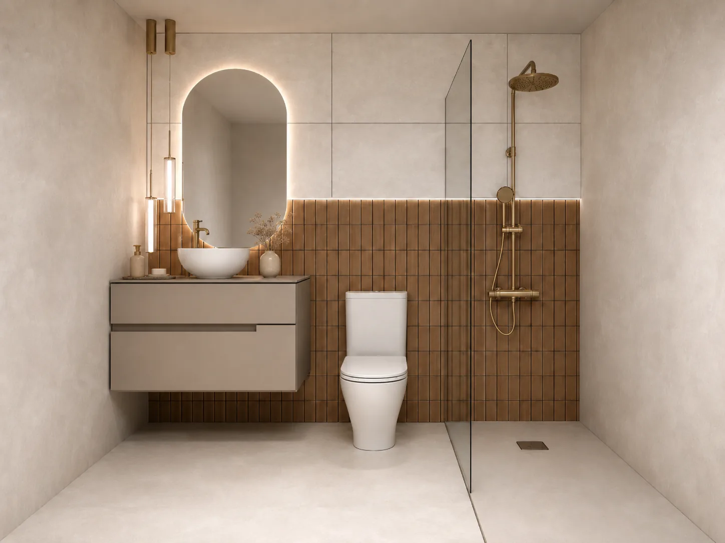 Baño secundario con ducha de obra y sanitarios importados
