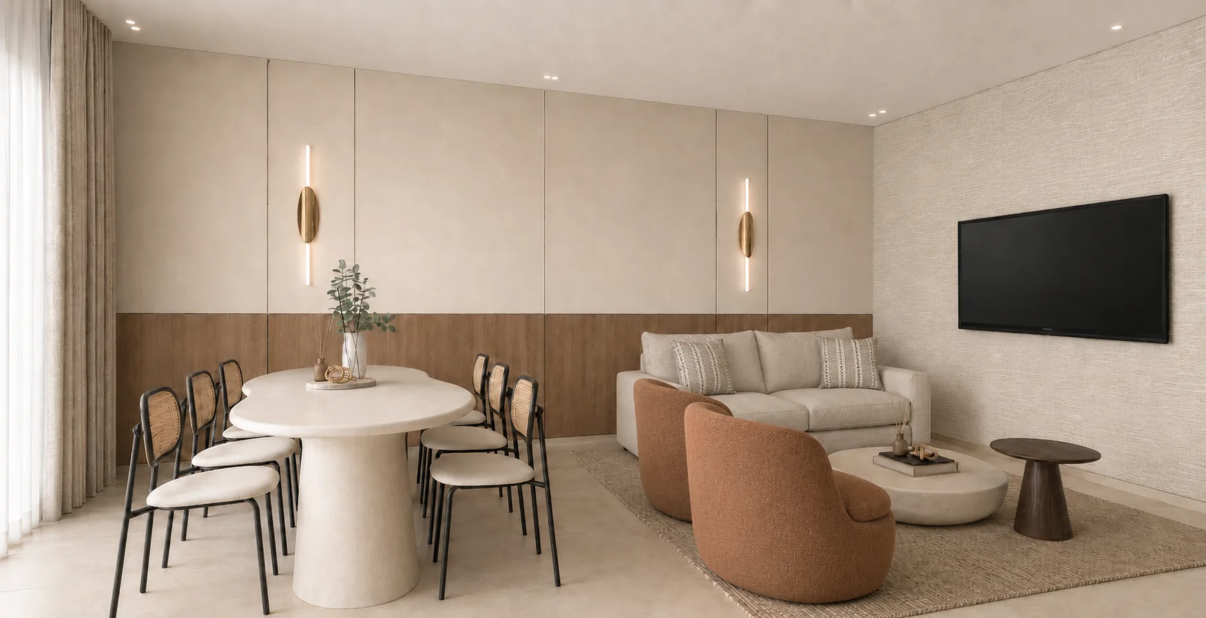Sala comedor de planta abierta del townhouse